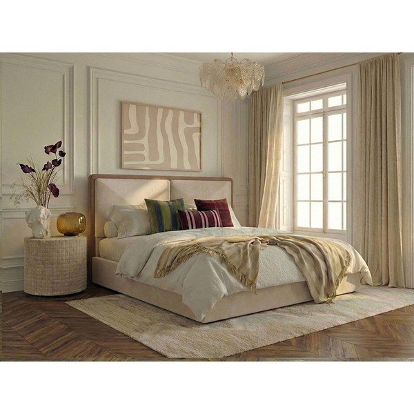 Bež/prljavo rozi podstavljeni bračni krevet s prostorom za odlaganje s podnicom 180x200 cm Mara – Bobochic Paris-image-2