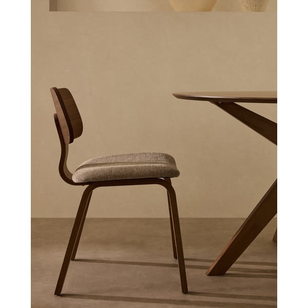 Bež/tamno smeđa blagovaonska stolica u dekoru oraha Gena – Kave Home-image-2