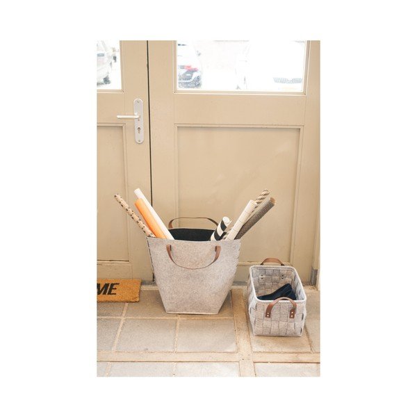 Svijetlo siva košara za odlaganje s kožnim ručkama PT LIVING Spremište, dužina 38 cm-image-3