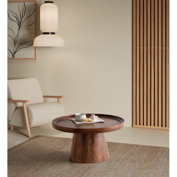 Tamno smeđi okrugao stolić za kavu od masivnog manga ø 80 cm Rose – MOME-image-1