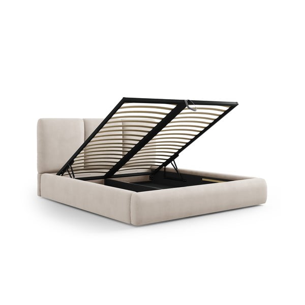 Bež tapecirani bračni krevet s prostorom za pohranu s podnicom 140x200 cm Brody – Mazzini Beds-image-2