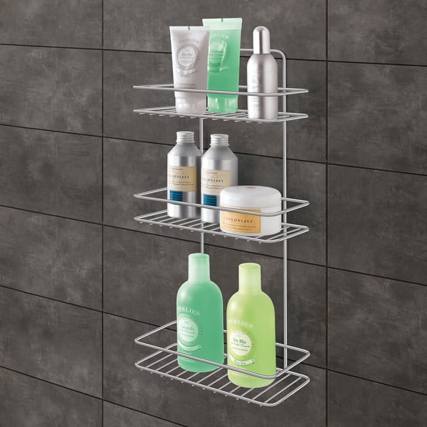 Željezna viseća/s postavljanjem bez bušenja kupaonska polica u sjajno srebrnoj boji Luxy – Metaltex-image-1