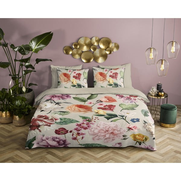 Bež posteljina za bračni krevet/za produženi krevet od pamučnog satena 200x220 cm Fiori – Descanso-image-1