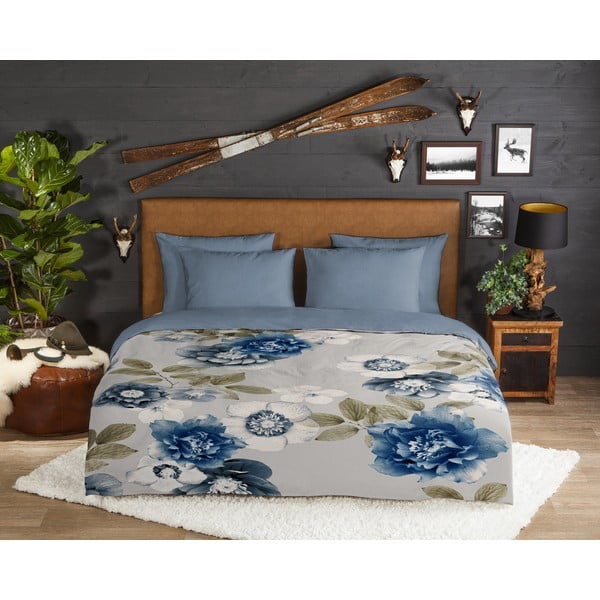 Plava/siva flanelska posteljina za krevet za jednu osobu 140x200 cm Gabin – Good Morning-image-1