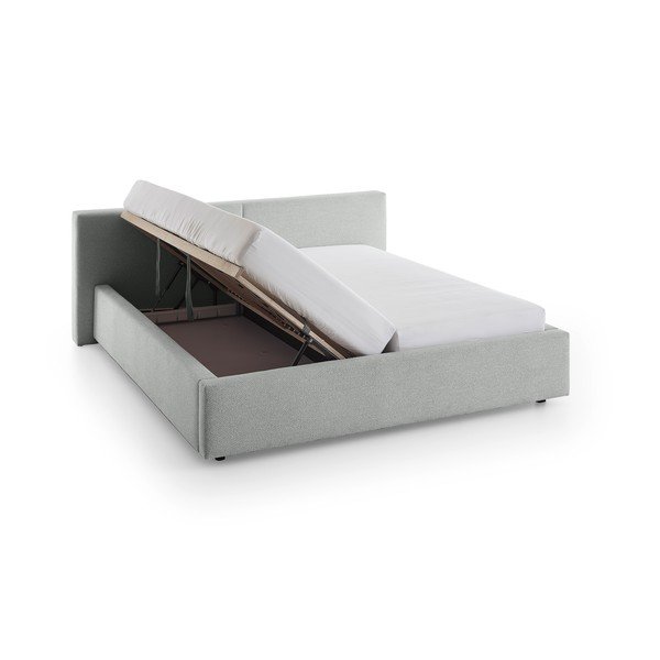 Sivi tapecirani bračni krevet s prostorom za pohranu s podnicom 160x200 cm Cube – Meise Möbel-image-4