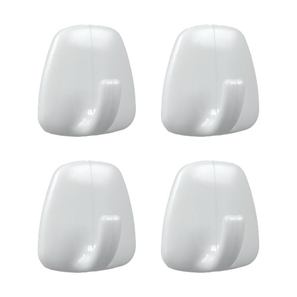 Bijele plastična kuke u setu 4 kom s postavljanjem bez bušenja – Metaltex-image-1