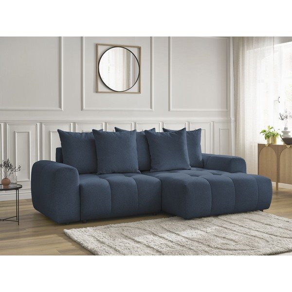 Plava sklopiva/s prostorom za odlaganje kutna garnitura od šenila (s desnim kutom/s ležaljkom) Roxelane – Bobochic Paris-image-3