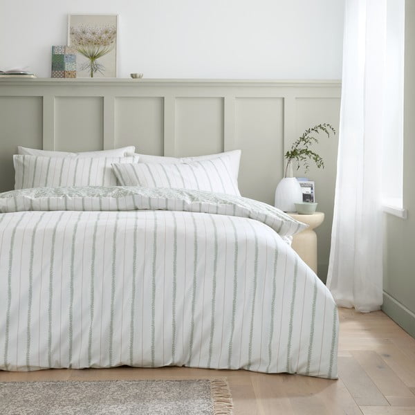 Bijela/zelena posteljina za krevet za jednu osobu od pamučnog perkala 135x200 cm Scallop Floral – Bianca-image-2