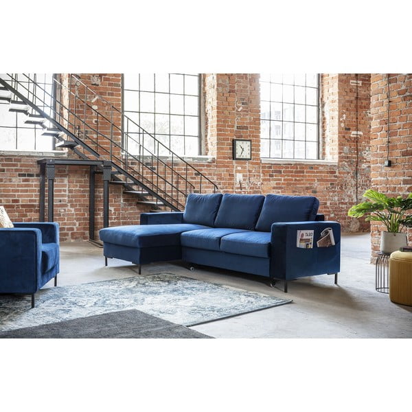 Mornarsko plava baršunasta kutna garnitura Miuform Lofty Lilly, lijevi kut-image-3