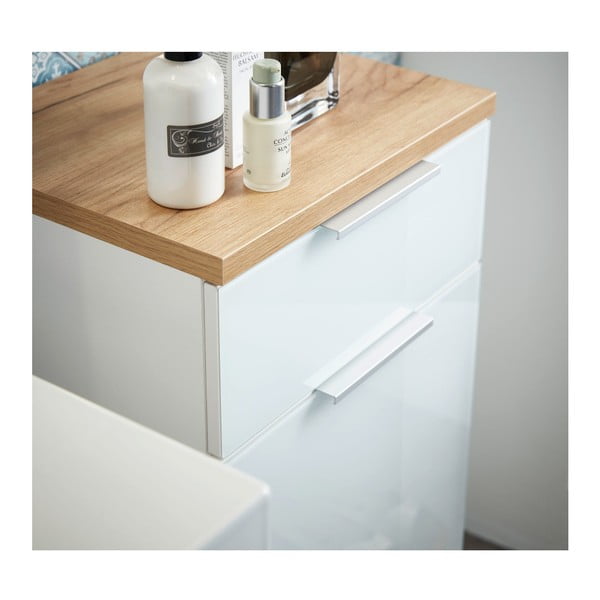 Bijeli niski kupaonski ormarić u dekoru hrasta 39x86 cm Pescara – Germania-image-3