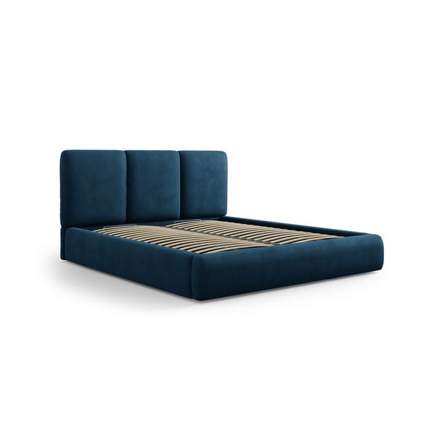 Tamno plavi tapecirani bračni krevet s prostorom za pohranu s podnicom 180x200 cm Brody – Mazzini Beds