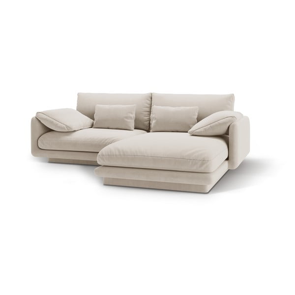 Bijela baršunasti kutna garnitura (s desnim kutom/s ležaljkom) Torino – Micadoni -image-1