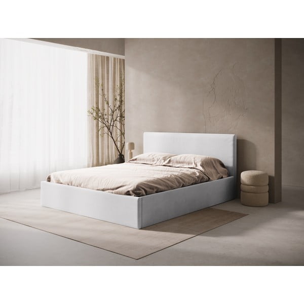 Svijetlo sivi tapecirani bračni krevet s prostorom za odlaganje/bez uzglavlja s podnicom 160x200 cm Susan – Micadoni -image-1