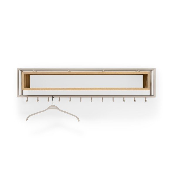 Zidna vješalica od punog hrasta u prirodnoj boji/smeđe-siva s policom 118 cm School – Spinder Design-image-4