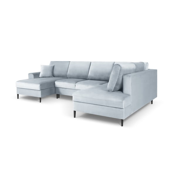 Svijetlo plava baršunasti sklopiva/s prostorom za odlaganje kutna garnitura (s desnim kutom/u obliku slova "U") Kyoto – Cosmopolitan Design-image-3