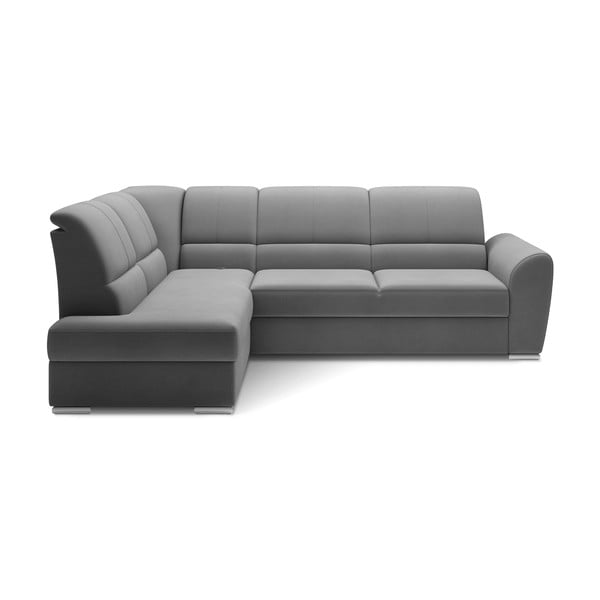 Siva baršunasti sklopiva/s prostorom za odlaganje kutna garnitura (s lijevim kutom/u obliku slova L) Siber – ELTAP