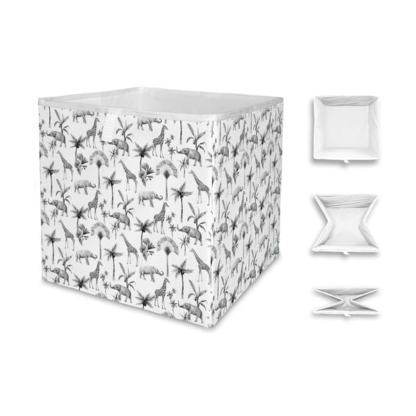 Bijelo-siva kutija za pohranu od mikrovlakana Butter Kings Safari Animals, 32 l