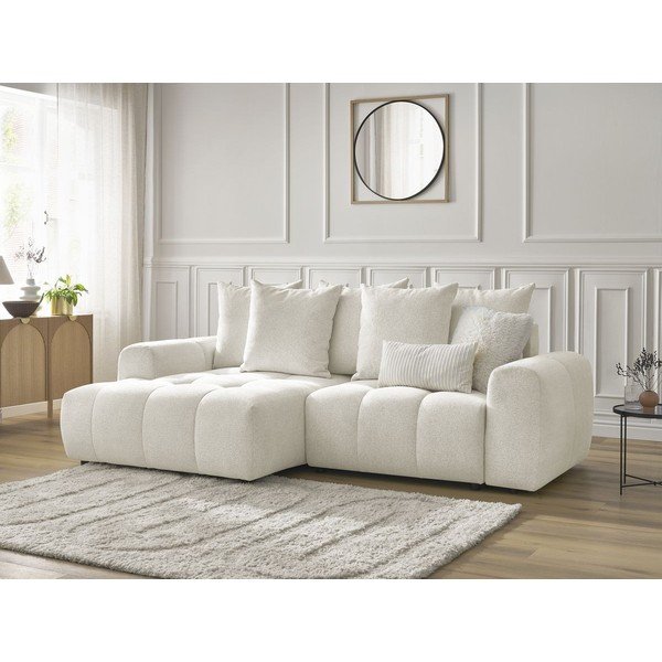 Bijela sklopiva/s prostorom za odlaganje kutna garnitura od šenila (s lijevim kutom/s ležaljkom) Roxelane – Bobochic Paris-image-4