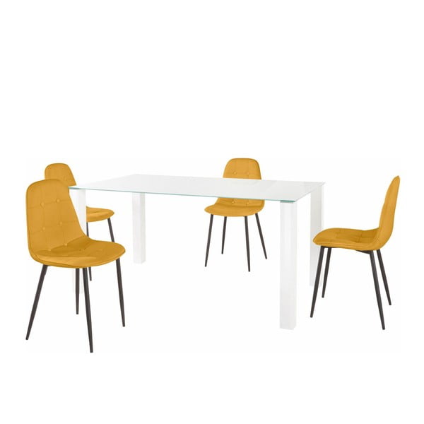 Set za blagovaonski stol i 4 žute Støraa Dante stolice, dužina stola 160 cm