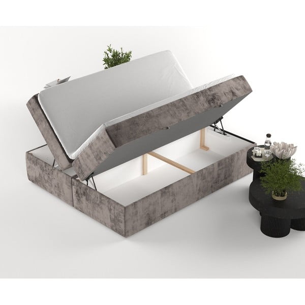 Smeđi boxspring krevet s prostorom za pohranu 200x200 cm Yoko – Maison de Rêve-image-3