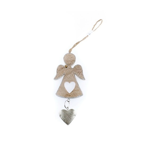 Drveni viseći anđeo sa srcem u srebrnom Daklsu, visina 7 cm