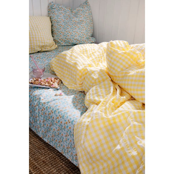 Žuto-bijela posteljina za krevet za jednu osobu od krepa 140x200 cm Bæk&Bølge – JUNA-image-3