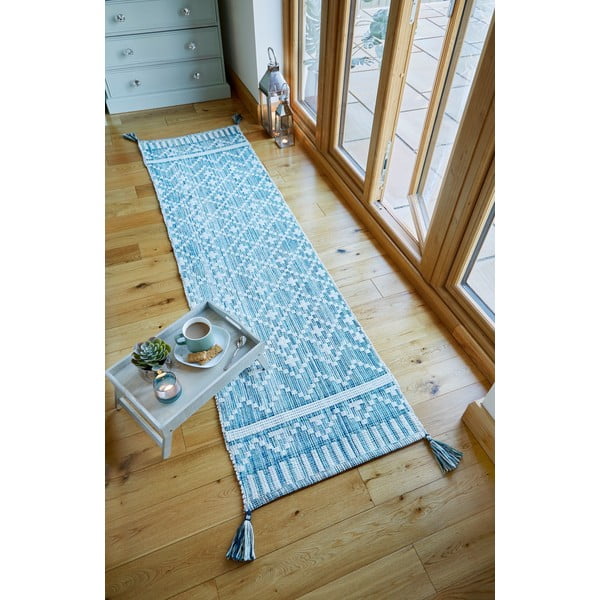 Bež-plava pamučna staza Flair Rugs Leela, 60 x 200 cm-image-1