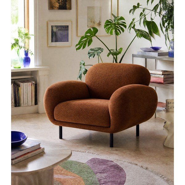 Fotelja od bouclé tkanine boja terakote Poppy – Micadoni -image-1