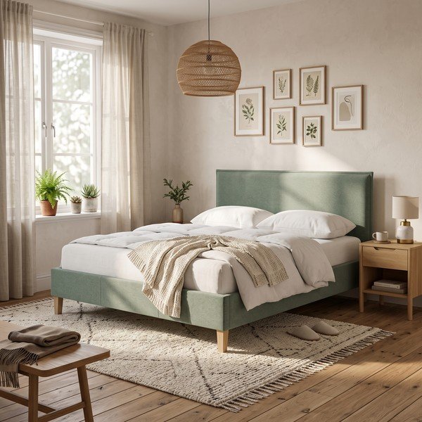 Zeleni tapecirani bračni krevet s podnicom 180x200 cm Tina – Ropez-image-1
