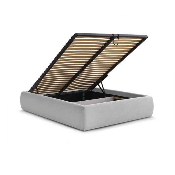 Svijetlo sivi tapecirani bračni krevet s prostorom za odlaganje/bez uzglavlja s podnicom 160x200 cm Inera – Bobochic Paris-image-3