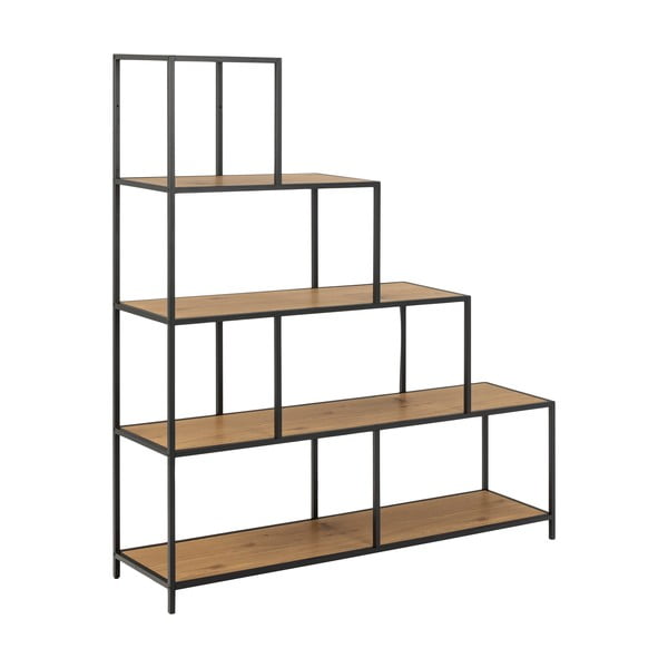 Crna polica za knjige u dekoru hrasta 135x150 cm Seaford - Actona-image-2