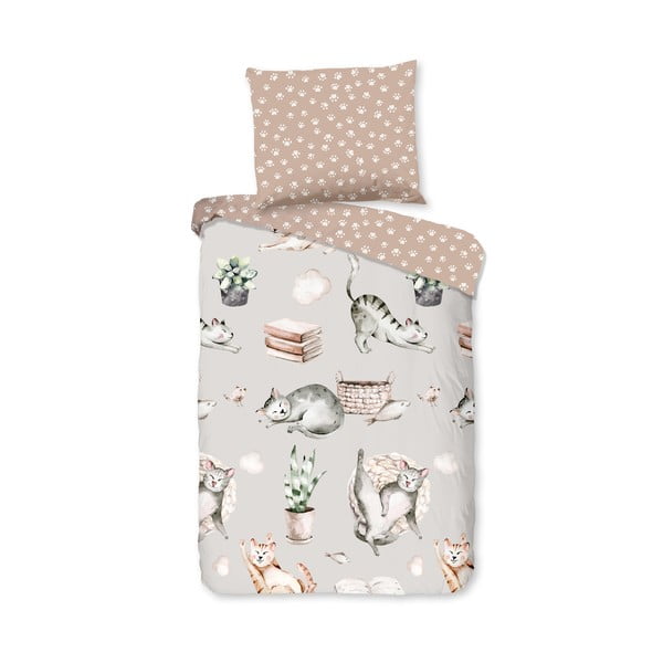 Siva/smeđa pamučna dječja posteljina za dječji krevetić 120x150 cm Catlife – Good Morning