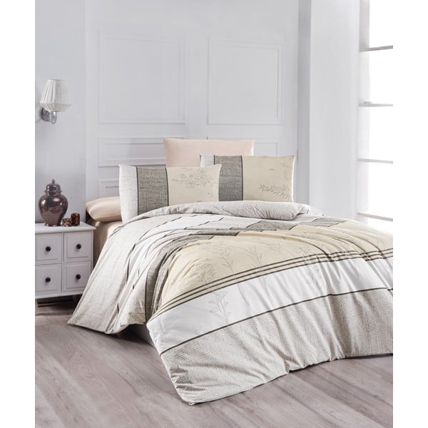 Bež pamučna posteljina za krevet za jednu osobu 140x200 cm Pine – Mijolnir