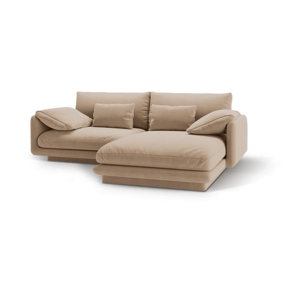 Bež baršunasti kutna garnitura (s desnim kutom/s ležaljkom) Torino – Micadoni -image-1