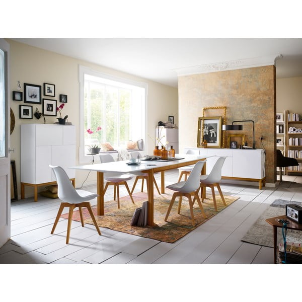 Bijela komoda s 3 vrata, ladicom i hrastovim nogama Tenzo Patch-image-4