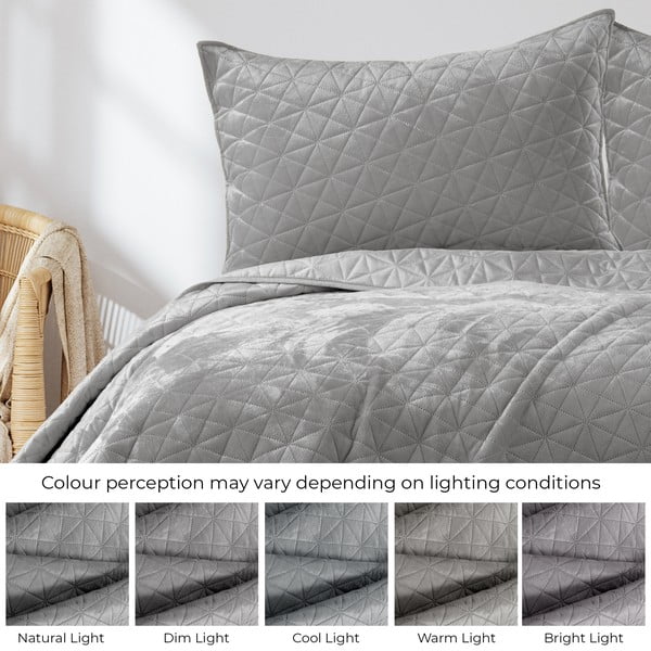 Svijetlo sivi prošiven prekrivač od samta 260x280 cm Laila – AmeliaHome-image-4