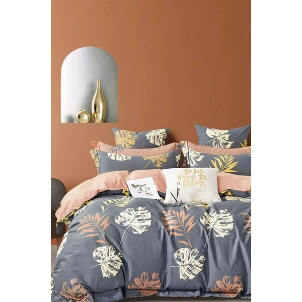 Siva posteljina za bračni krevet/za produženi krevet s uključenom plahtom/4-dijelna 200x220 cm Leaf – Mila Home