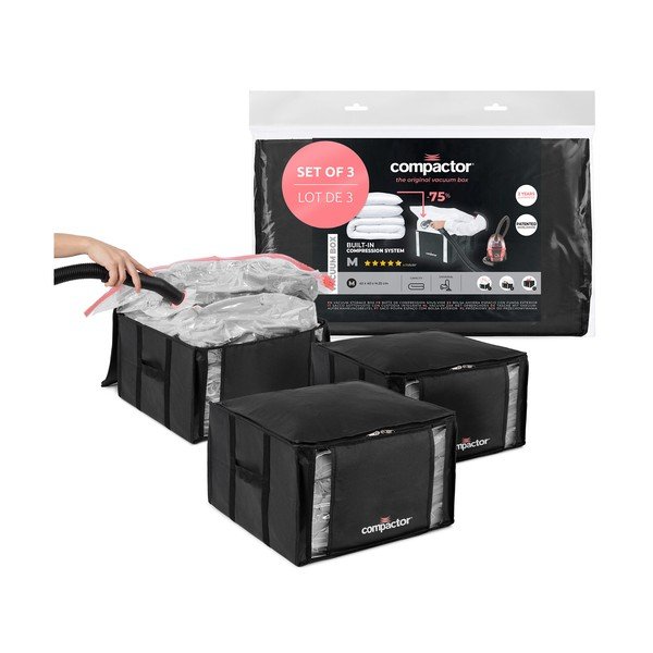 Crne vakuumske plastične kutije za pohranu u setu  3 kom 42x40x25 cm Black Edition – Compactor