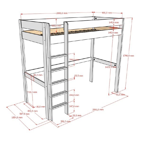 Bijeli podignuti dječji krevet s podnicom 90x200 cm Primo – Vipack-image-2