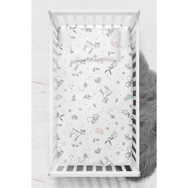 Bijela dječja posteljina za dječji krevetić od renforce pamuka 100x150 cm Flowers – Mijolnir-image-2