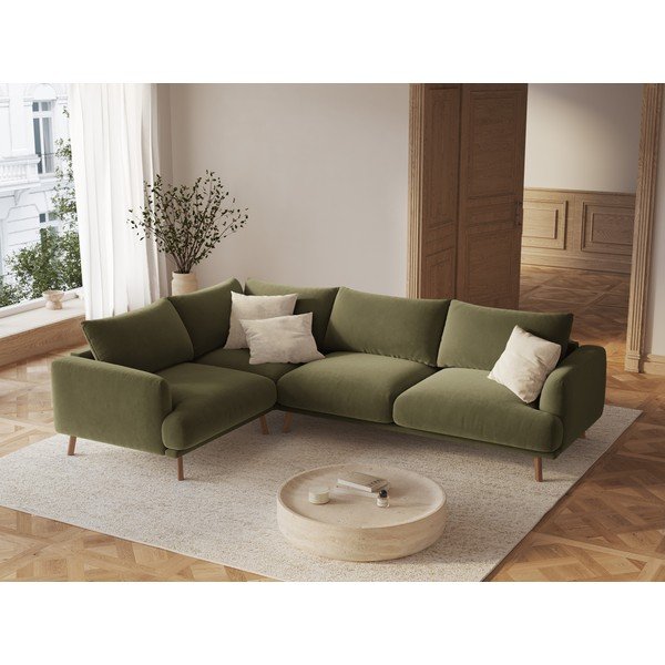 Zelena baršunasta kutna garnitura (s lijevim kutom/u obliku slova L) Naomi – Micadoni -image-1