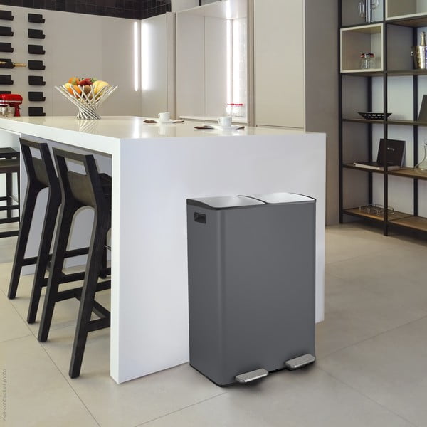 Tamno siva željezna kanta za smeće 2x30 l za odvojeni otpad/s pedalom   Aliya – Spirella-image-1