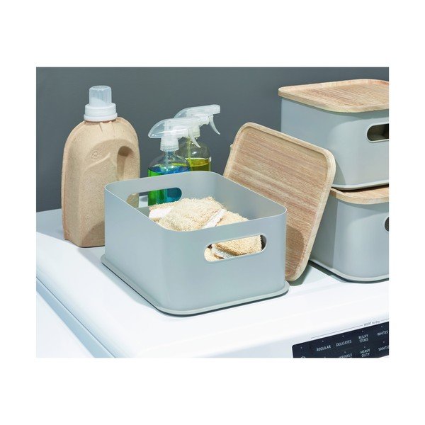 Siva kutija za pohranu s poklopcem od drveta paulovnije iDesign Eco Handled, 21,3 x 30,2 cm-image-4