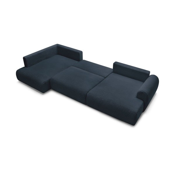 Tamno plava sklopiva/s prostorom za odlaganje kutna garnitura od samta (s lijevim kutom/u obliku slova "U") Lucien – Bobochic Paris-image-4