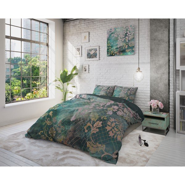 Zelena pamučna posteljina Pure Cotton Tiran Flower, 140 x 200 cm-image-4