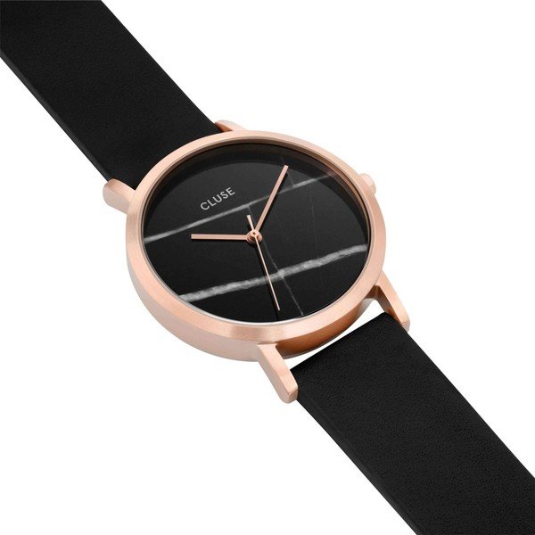 Ženski sat s crnim kožnim remenom i mramornim brojčanikom Cluse La Roche Petite Rose-image-3