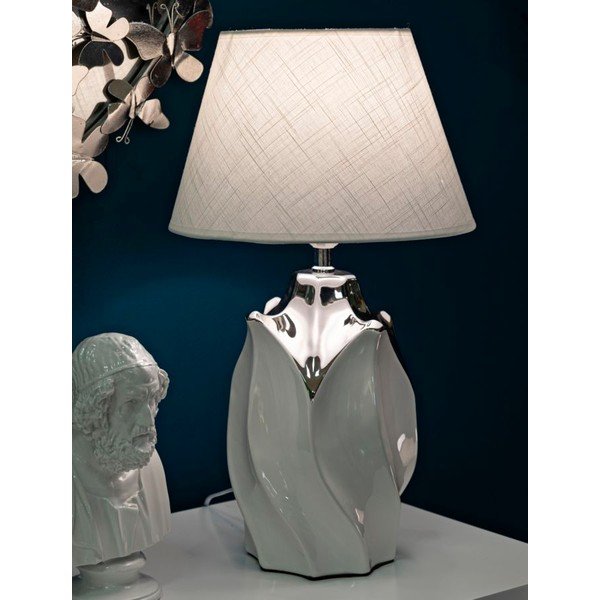 Bijela/u srebrnoj boji stolna lampa keramička s tekstilnim sjenilom (visina 51 cm) Shiney – Mauro Ferretti-image-1