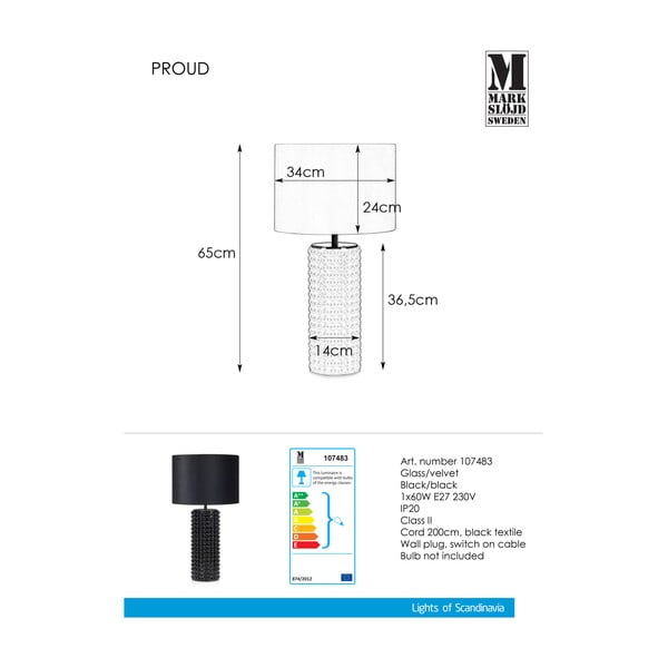 Crna stolna lampa Markslöjd Proud, ø 34 cm-image-2