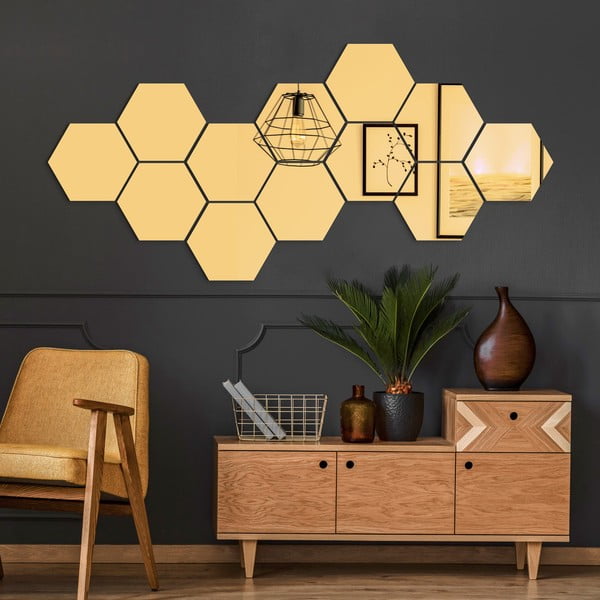 Set zidnih naljepnica 12 kom 17x20 cm Hexagons Gold - Ambiance