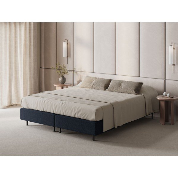 Tamno plavi tapecirani bračni krevet bez uzglavlja 160x200 cm Whale – Micadoni -image-1